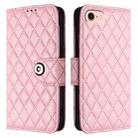 For iPhone SE 2024 Rhombic Texture Flip Leather Phone Case with Lanyard(Pink) - 2