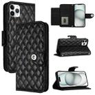 For iPhone 11 Pro Max Rhombic Texture Flip Leather Phone Case with Lanyard(Black) - 1