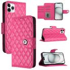 For iPhone 11 Pro Max Rhombic Texture Flip Leather Phone Case with Lanyard(Rose Red) - 1