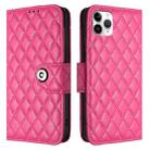 For iPhone 11 Pro Max Rhombic Texture Flip Leather Phone Case with Lanyard(Rose Red) - 2