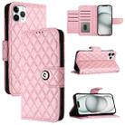 For iPhone 11 Pro Max Rhombic Texture Flip Leather Phone Case with Lanyard(Pink) - 1