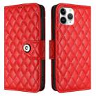 For iPhone 11 Pro Rhombic Texture Flip Leather Phone Case with Lanyard(Red) - 2