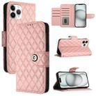 For iPhone 11 Pro Rhombic Texture Flip Leather Phone Case with Lanyard(Coral Pink) - 1