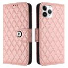 For iPhone 11 Pro Rhombic Texture Flip Leather Phone Case with Lanyard(Coral Pink) - 2