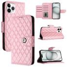 For iPhone 11 Pro Rhombic Texture Flip Leather Phone Case with Lanyard(Pink) - 1