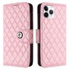 For iPhone 11 Pro Rhombic Texture Flip Leather Phone Case with Lanyard(Pink) - 2