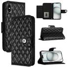 For iPhone XS / X Rhombic Texture Flip Leather Phone Case with Lanyard(Black) - 1