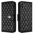 For iPhone XS / X Rhombic Texture Flip Leather Phone Case with Lanyard(Black) - 2