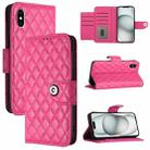 For iPhone XS / X Rhombic Texture Flip Leather Phone Case with Lanyard(Rose Red) - 1