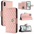 For iPhone XS / X Rhombic Texture Flip Leather Phone Case with Lanyard(Coral Pink) - 1