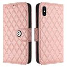 For iPhone XS / X Rhombic Texture Flip Leather Phone Case with Lanyard(Coral Pink) - 2