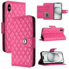 For iPhone XS Max Rhombic Texture Flip Leather Phone Case with Lanyard(Rose Red) - 1