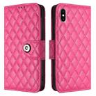 For iPhone XS Max Rhombic Texture Flip Leather Phone Case with Lanyard(Rose Red) - 2