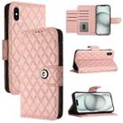 For iPhone XS Max Rhombic Texture Flip Leather Phone Case with Lanyard(Coral Pink) - 1