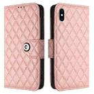 For iPhone XS Max Rhombic Texture Flip Leather Phone Case with Lanyard(Coral Pink) - 2