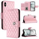 For iPhone XS Max Rhombic Texture Flip Leather Phone Case with Lanyard(Pink) - 1