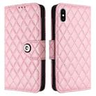 For iPhone XS Max Rhombic Texture Flip Leather Phone Case with Lanyard(Pink) - 2