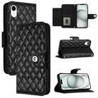 For iPhone XR Rhombic Texture Flip Leather Phone Case with Lanyard(Black) - 1