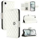 For iPhone XR Rhombic Texture Flip Leather Phone Case with Lanyard(White) - 1