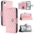 For iPhone XR Rhombic Texture Flip Leather Phone Case with Lanyard(Pink) - 1