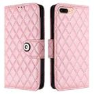 For iPhone 8 Plus / 7 Plus / 6s Plus Rhombic Texture Flip Leather Phone Case with Lanyard(Pink) - 2