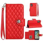 For Nokia C02 Rhombic Texture Flip Leather Phone Case with Lanyard(Red) - 1