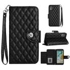 For Nokia C02 Rhombic Texture Flip Leather Phone Case with Lanyard(Black) - 1