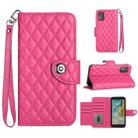 For Nokia C02 Rhombic Texture Flip Leather Phone Case with Lanyard(Rose Red) - 1