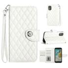 For Nokia C02 Rhombic Texture Flip Leather Phone Case with Lanyard(White) - 1