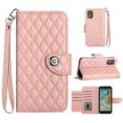 For Nokia C02 Rhombic Texture Flip Leather Phone Case with Lanyard(Coral Pink) - 1