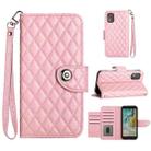 For Nokia C02 Rhombic Texture Flip Leather Phone Case with Lanyard(Pink) - 1