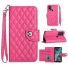 For Nokia C22 Rhombic Texture Flip Leather Phone Case with Lanyard(Rose Red) - 1