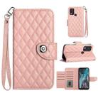 For Nokia C22 Rhombic Texture Flip Leather Phone Case with Lanyard(Coral Pink) - 1