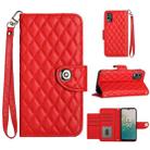 For Nokia C32 Rhombic Texture Flip Leather Phone Case with Lanyard(Red) - 1