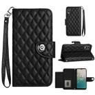 For Nokia C32 Rhombic Texture Flip Leather Phone Case with Lanyard(Black) - 1