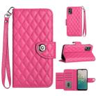 For Nokia C32 Rhombic Texture Flip Leather Phone Case with Lanyard(Rose Red) - 1