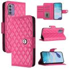 For Nokia G42 / G310 Rhombic Texture Flip Leather Phone Case with Lanyard(Rose Red) - 1