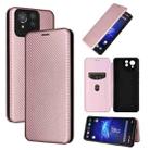For ASUS ROG Phone 8 Pro Carbon Fiber Texture Flip Leather Phone Case(Pink) - 1