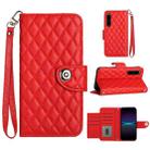 For Sony Xperia 1 IV Rhombic Texture Flip Leather Phone Case with Lanyard(Red) - 1