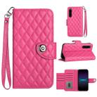 For Sony Xperia 1 IV Rhombic Texture Flip Leather Phone Case with Lanyard(Rose Red) - 1
