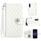 For Sony Xperia 1 IV Rhombic Texture Flip Leather Phone Case with Lanyard(White) - 1