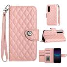 For Sony Xperia 1 IV Rhombic Texture Flip Leather Phone Case with Lanyard(Coral Pink) - 1