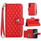 For Sony Xperia 1 V Rhombic Texture Flip Leather Phone Case with Lanyard(Red) - 1