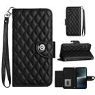 For Sony Xperia 1 V Rhombic Texture Flip Leather Phone Case with Lanyard(Black) - 1