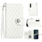 For Sony Xperia 1 V Rhombic Texture Flip Leather Phone Case with Lanyard(White) - 1