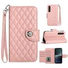 For Sony Xperia 1 V Rhombic Texture Flip Leather Phone Case with Lanyard(Coral Pink) - 1