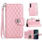 For Sony Xperia 1 V Rhombic Texture Flip Leather Phone Case with Lanyard(Pink) - 1