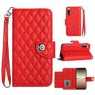 For Sony Xperia 5 IV Rhombic Texture Flip Leather Phone Case with Lanyard(Red) - 1