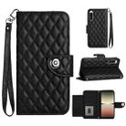 For Sony Xperia 5 IV Rhombic Texture Flip Leather Phone Case with Lanyard(Black) - 1