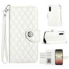 For Sony Xperia 5 IV Rhombic Texture Flip Leather Phone Case with Lanyard(White) - 1